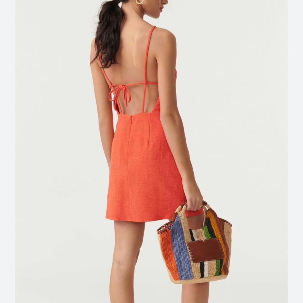 NEW Ba&sh Orange Tie Back Haza Mini Dress Size 3 Resortwear Colorful Designer